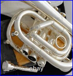 Professional Silver Plated Pocket Trumpet Bb Key Monel Valves Free 2 Mouthpiece