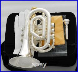 Professional Silver Plating Bb Pocket Trumpet Monel Valves + Case 2 Mouthpiece