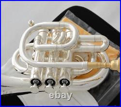 Professional Silver plated Pocket Trumpet Key of C Monel Valves 2 Mouth New Case