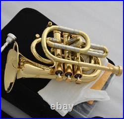 Professional new Bb Pocket Trumpet Gold horn Monel Valves With 2 Mouthpiece Case