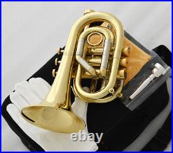 Professional new Bb Pocket Trumpet Gold horn Monel Valves With 2 Mouthpiece Case