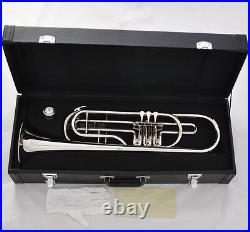 `Rotary Valves Bass Trumpet Bb Silver nickel horn With case