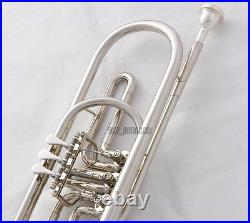 `Rotary Valves Bass Trumpet Bb Silver nickel horn With case