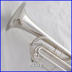 `Rotary Valves Bass Trumpet Bb Silver nickel horn With case