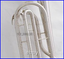 `Rotary Valves Bass Trumpet Bb Silver nickel horn With case