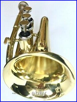 STUNNING HAWK Bb POCKET TRUMPET HIGH LACQUER BRASS WITH MOUTHPIECE & CANVAS CASE