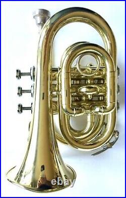 STUNNING HAWK Bb POCKET TRUMPET HIGH LACQUER BRASS WITH MOUTHPIECE & CANVAS CASE