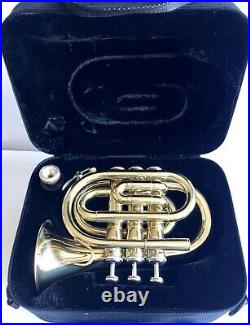 STUNNING HAWK Bb POCKET TRUMPET HIGH LACQUER BRASS WITH MOUTHPIECE & CANVAS CASE