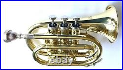 STUNNING HAWK Bb POCKET TRUMPET HIGH LACQUER BRASS WITH MOUTHPIECE & CANVAS CASE