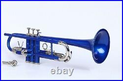 TRUMPET NEW Blue Nickel BB KEYS FREE HARD CASE MOUTHPIECE