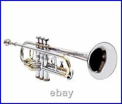 Trumpet Musical instrument CHROME BRASS Finish Bb, Trumpet Hard Case+ Mouthpiece