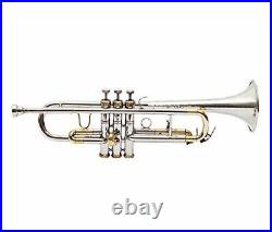 Trumpet Musical instrument CHROME BRASS Finish Bb, Trumpet Hard Case+ Mouthpiece